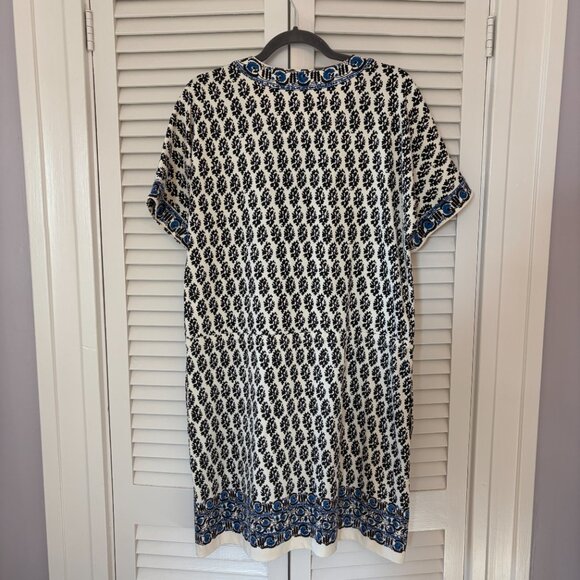 Tory Burch Amara dress small cotton block print cream blue tie Guru Print - Picture 7 of 11